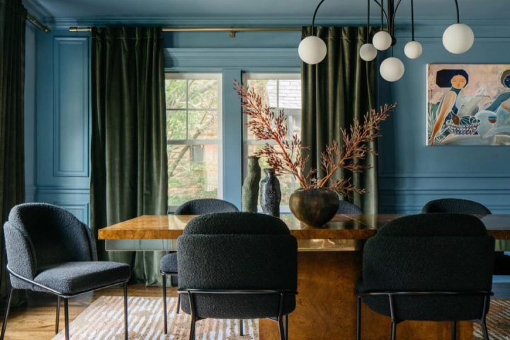 color drenching blue dining room